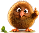 A round, fluffy kiwi pointing upward